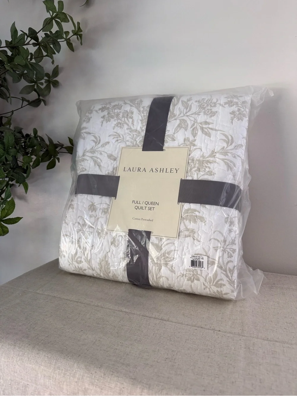 Laura Ashley Cream and Taupe Floral Quilted Comforter Set